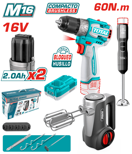 COMBO TALADRO COMPACTO 60NM M16 2X2.0AH + BATIDORAS