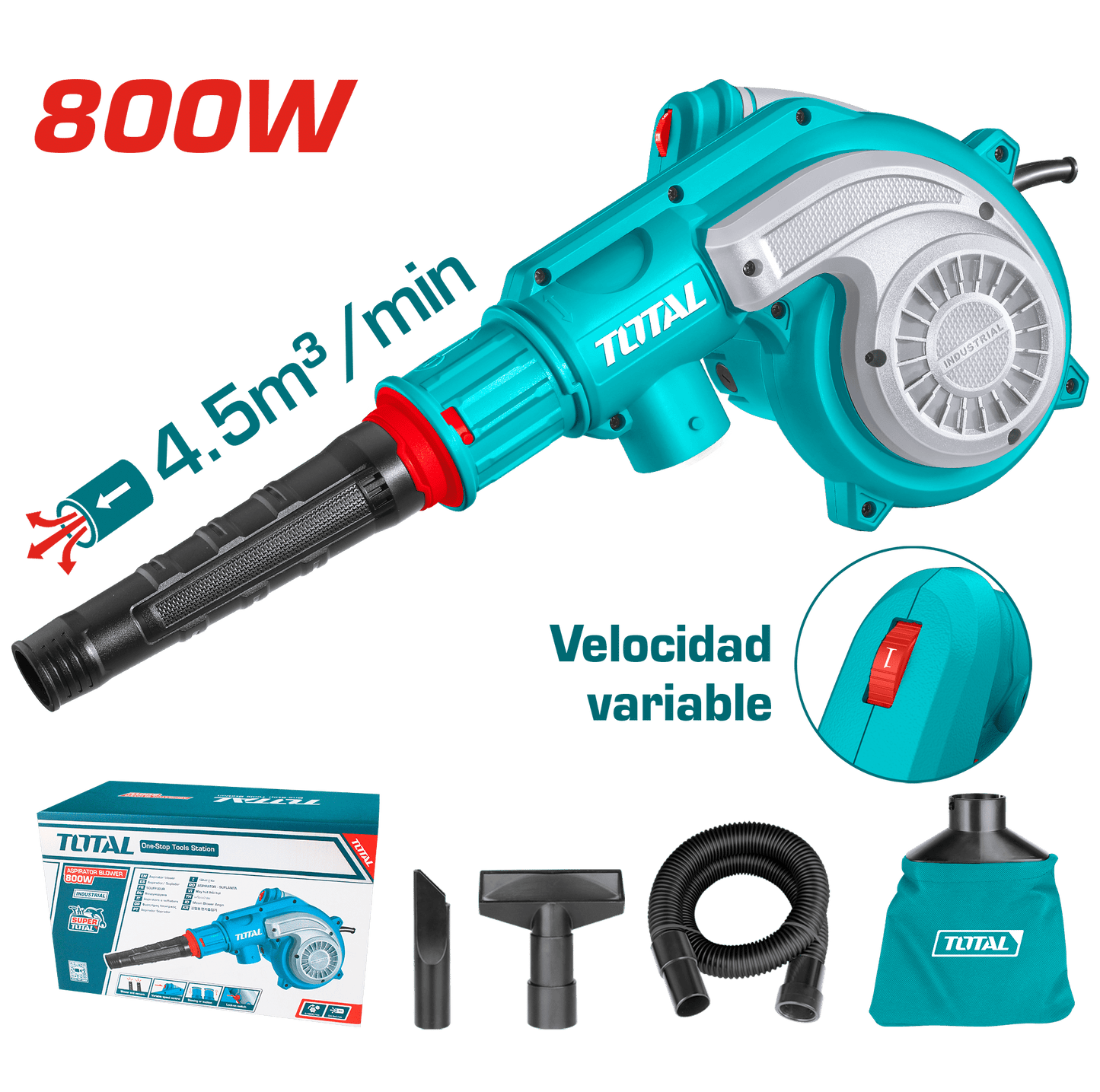 SOPLADORA/ASPIRADORA 800W 0-15000RPM 0-4.5M3/MIN INDUSTRIAL SUPER