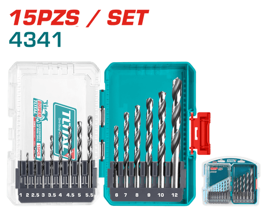 SET DE BROCAS HSS 15PCS 1-12MM 4341 ESTUCHE INDUSTRIAL