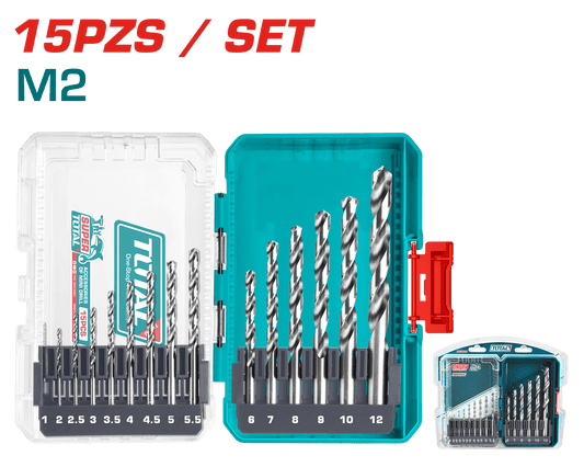 SET DE BROCAS HSS 15PCS 1-12MM M2 ESTUCHE INDUSTRIAL