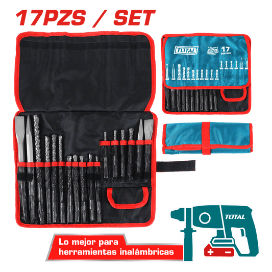 SET DE BROCAS + PUNTAS SDS PLUS 17PCS ESTUCHE LONA PROFESIONAL