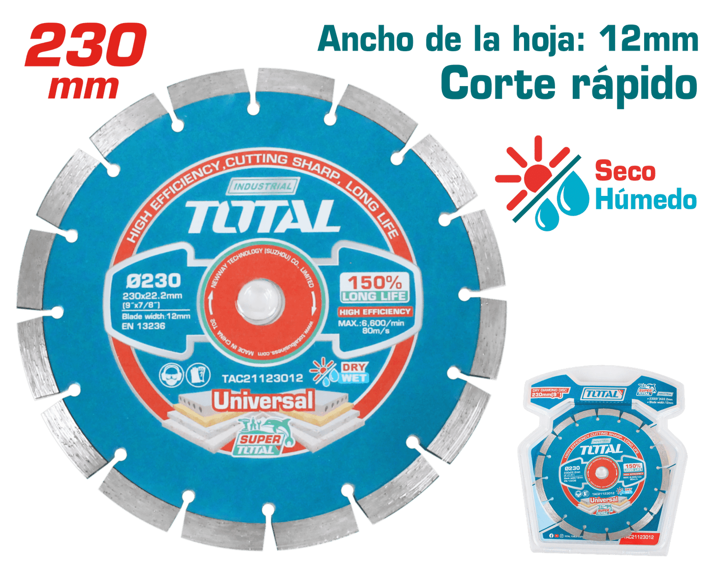 DISCO DIAMANTADO SEGMENTADO 230MMX22.2MM HOJA: 12MM HUMEDO SECO INDUSTRIAL