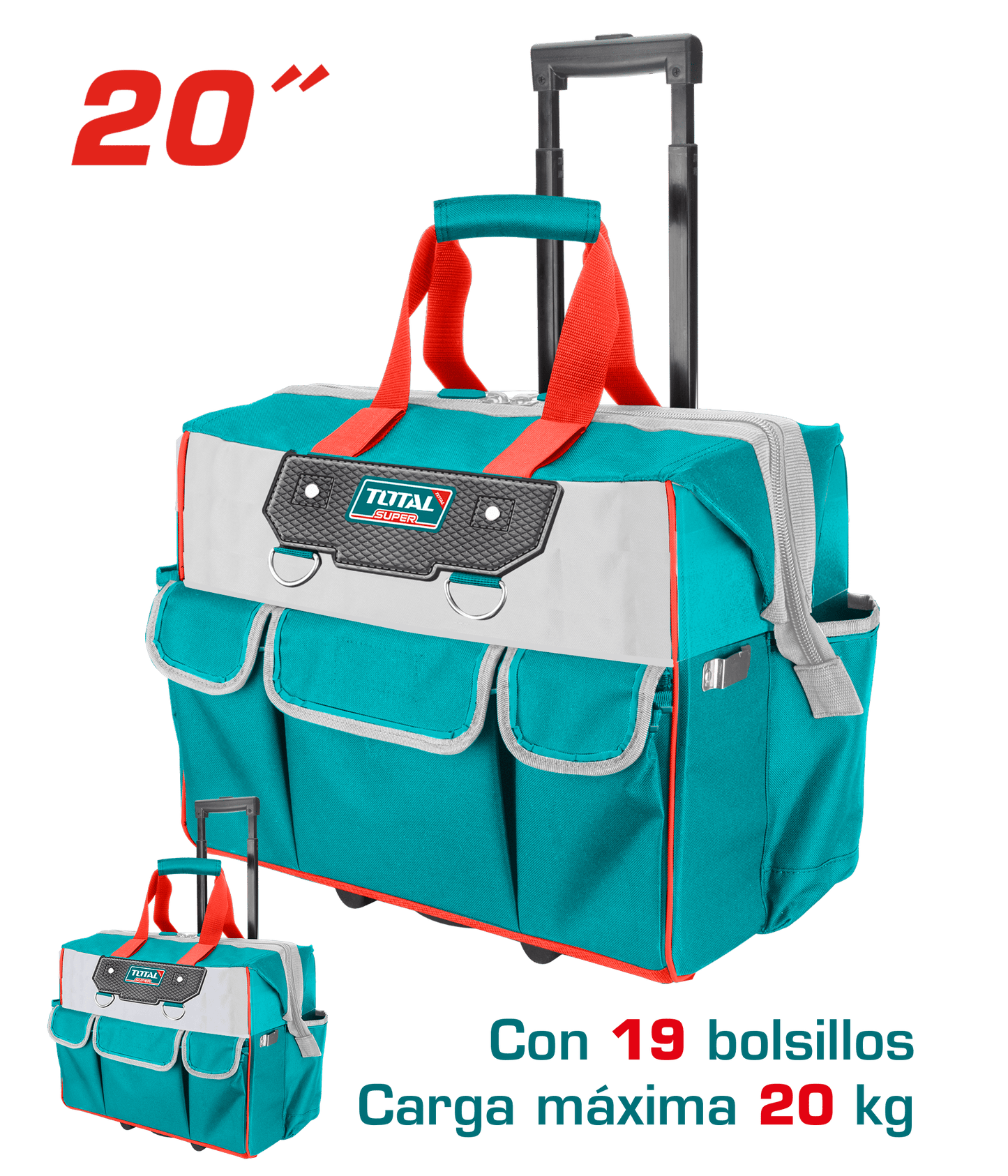 MALETIN DE HERRAMIENTAS 20 PULG 19 BOLSILLOS MAX 20KG 600D/1680D POLIESTER C/RUEDAS INDUSTRIAL