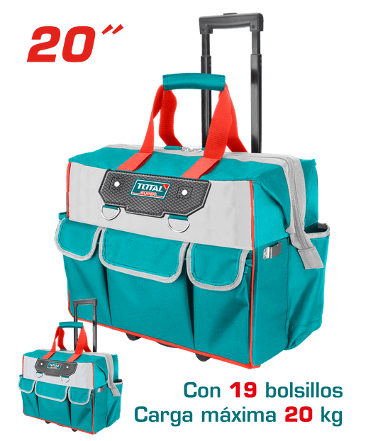 MALETIN DE HERRAMIENTAS 20 PULG 19 BOLSILLOS MAX 20KG 600D/1680D POLIESTER C/RUEDAS INDUSTRIAL
