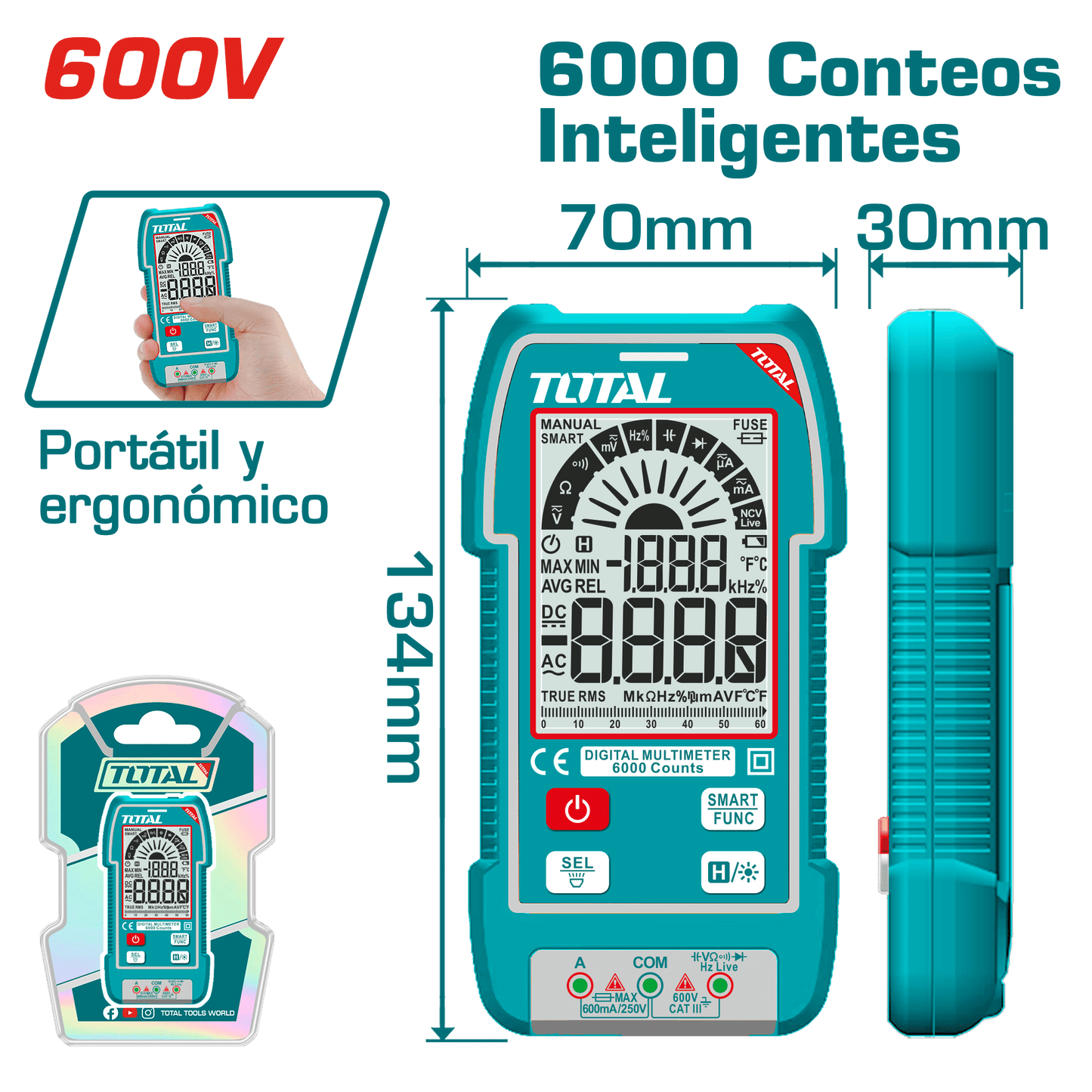 MULTIMETRO DIGITAL 6000 CONTEOS SMART 600V INDUSTRIAL