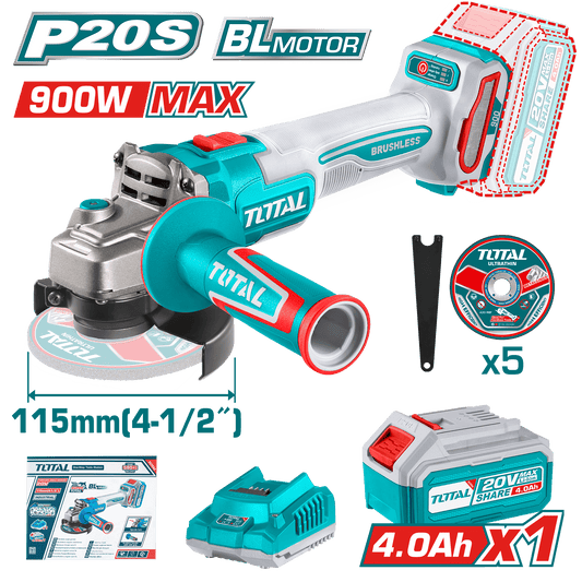 AMOLADORA 20V BRUSHLESS 3000-9000RPM 115MM M14 900W 1X4.0AH DISCO X5 INDUSTRIAL