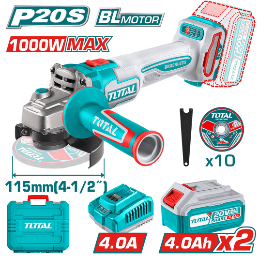AMOLADORA 20V BRUSHLESS 3000-9000PRM 115MM M14 1000W/MAX 2X4.0AH INDUSTRIAL