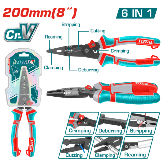 ALICATE DE COMBINACION 8'' 200MM (6 EN 1) CR-V+TEFLON INDUSTRIAL