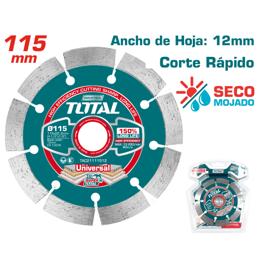 DISCO DIAMANTADO SEGMENTADO 115MMX22.2MM HOJA:12MM HUMEDO/SECO