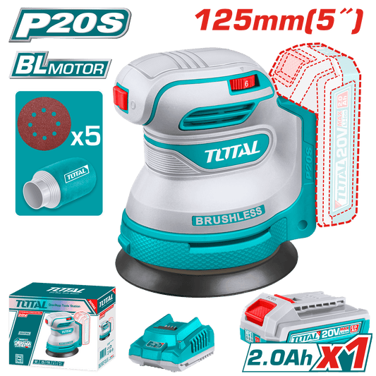 LIJADORA ORBITAL DE PALMA 20V 12000RPM 1X2.0AH + ACC INDUSTRIAL