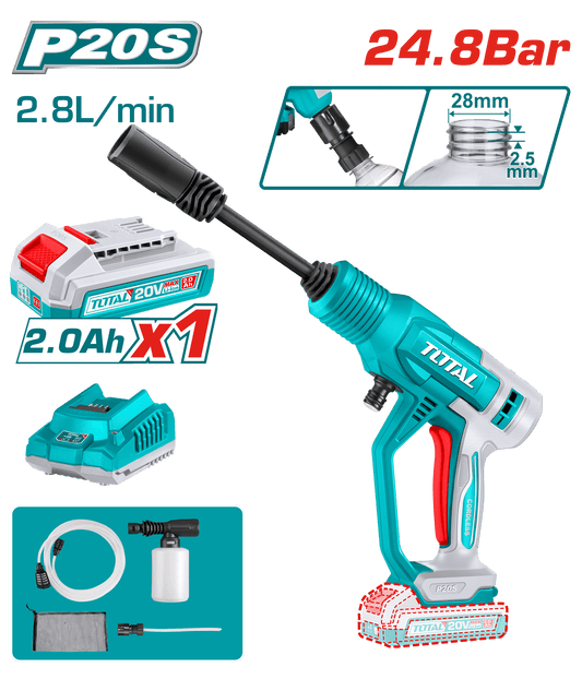 LAVADORA A PRESION LI-ION 20V 24.8BAR 2.8L/MIN 1X2.0AH + ACC