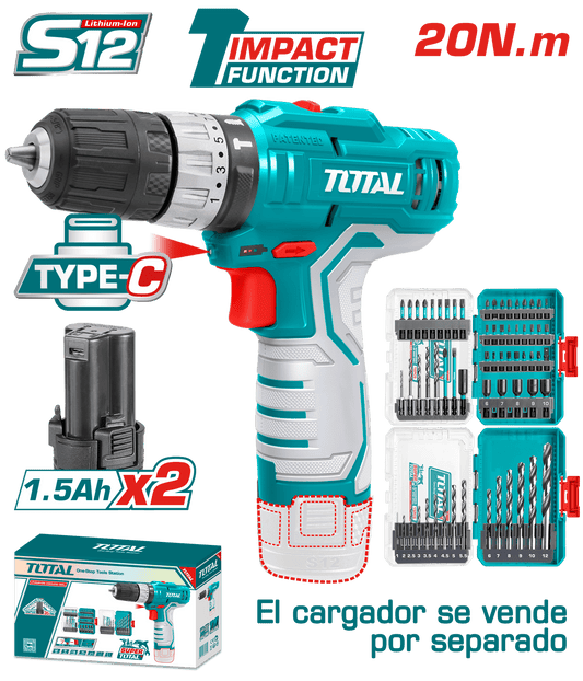 COMBO TALADRO TIPO C 20NM 2X1.5AH + SET BROCAS INDUSTRIAL