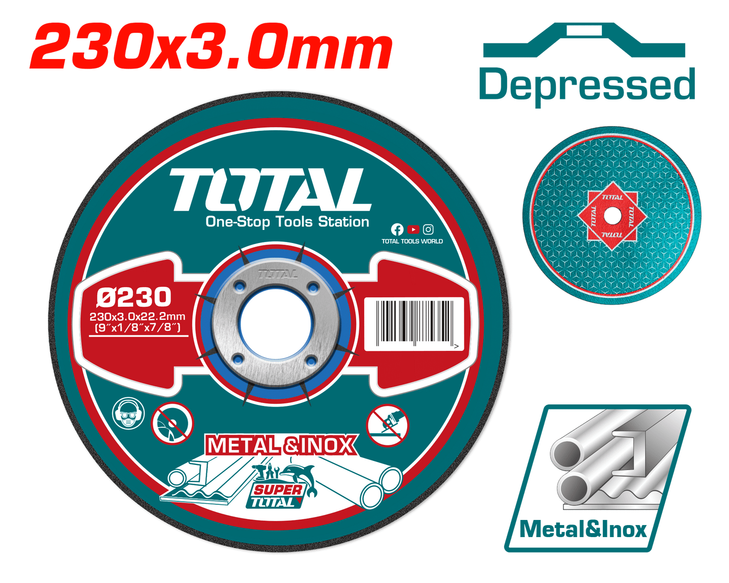 DISCO ABRASIVO/CORTE P/METAL 230x3.0x22.2MM C:DEPR