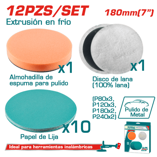 SET DISCOS DE PULIDO ALGODO+ESPUMA D:180MM 12PCS INDUSTRIAL