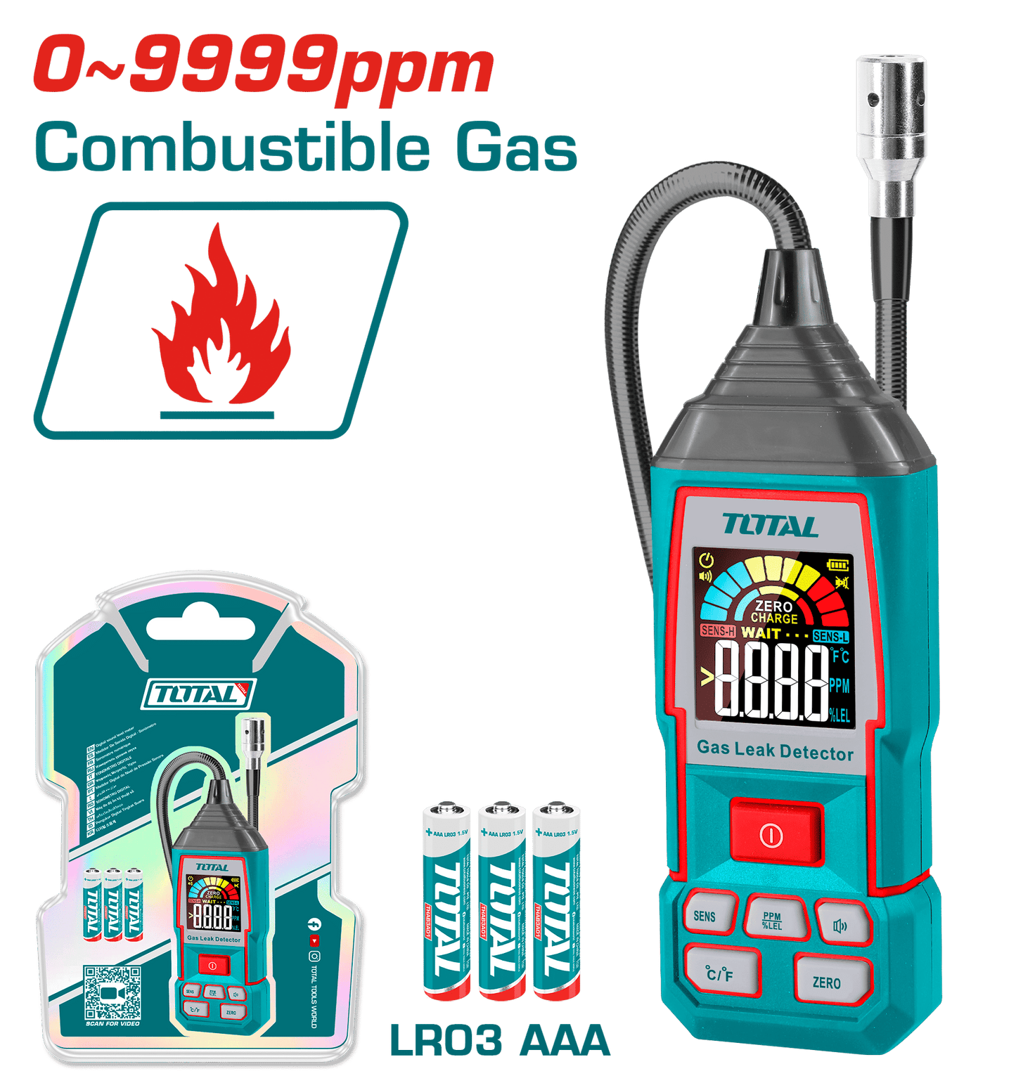 DETECTOR DE FUGAS DE GAS DIGITAL 0-9999PPM ACC:<5% (METANO) TIEMPO: <2S