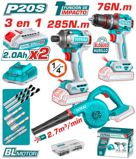 COMBO 3 EN 1 TALADRO PER 76NM + DESTORN IMPAC 285NM + SOPLADORA 2X2.