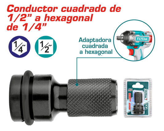 ADAPTADOR DE CUADRADO 1/2'' A HEX 1/4'' PARA LLAVE DE IMPACTO