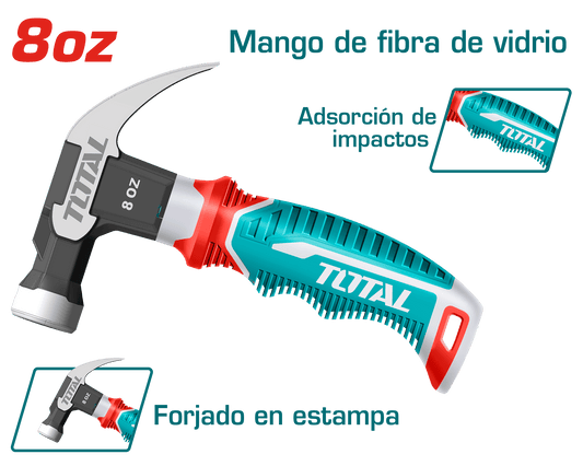 MARTILLO DE UÑA MANGO FIBRA DE VIDRIO MINI 8OZ/220G ACERO CARBON MAGN