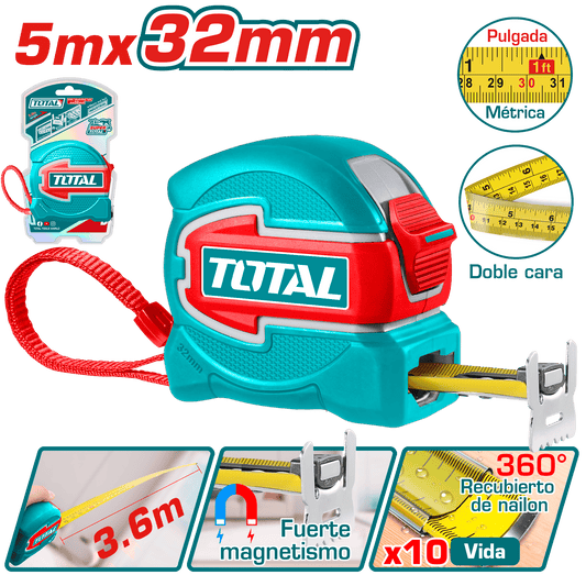 CINTA METRICA ACERO/NYLON DOBLE LADO MAGNET 5MX32MM