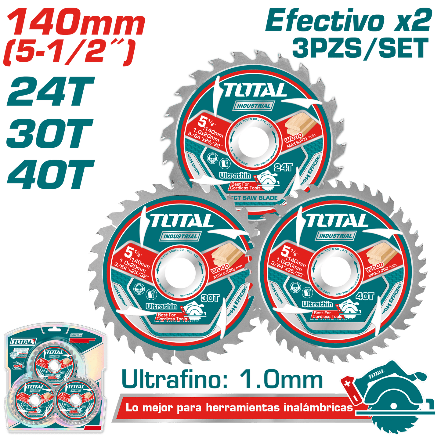 SET DISCOS DENTADOS 140MM 3PCS 24T/30T/40T EFFX2 ULTRA DELGADO: 1MM IN