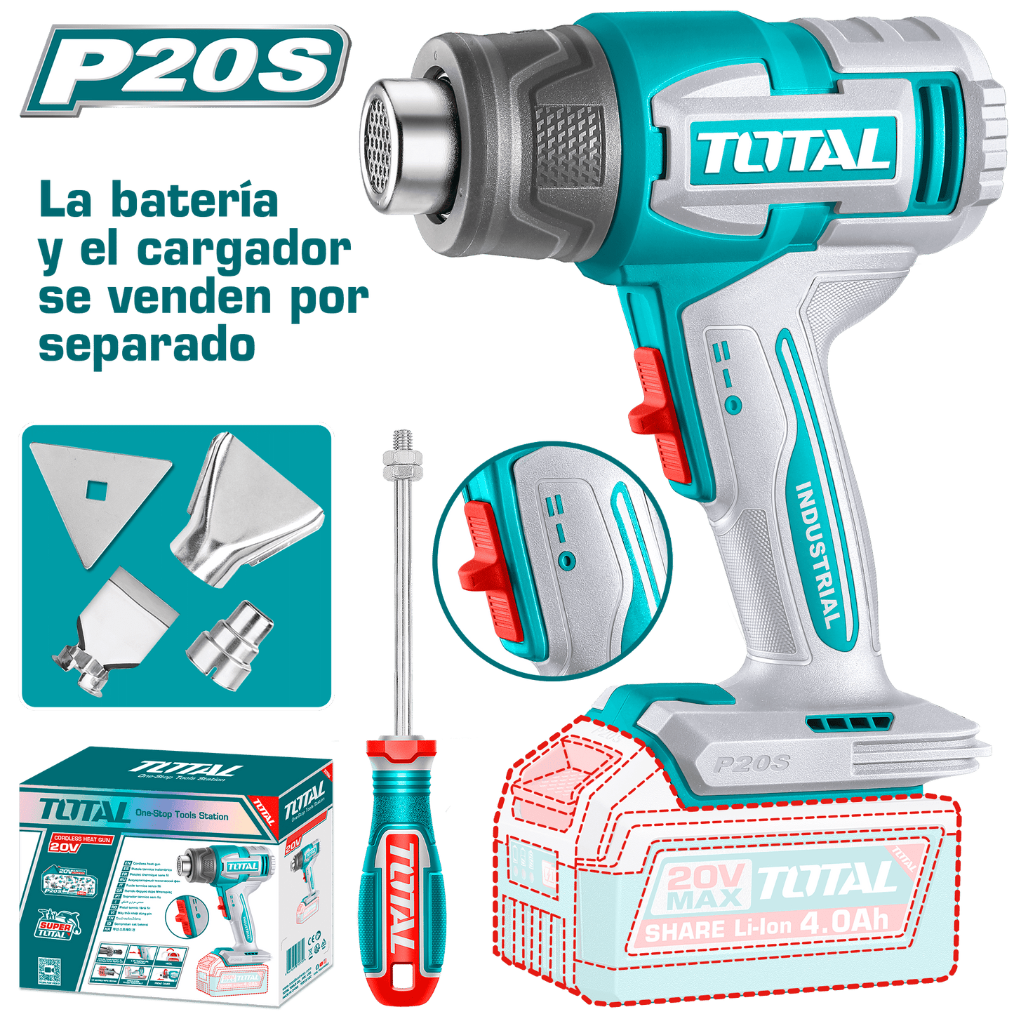 PISTOLA CALOR 20V 300/550C 100/200 L/MIN +ACC INDUSTRIAL
