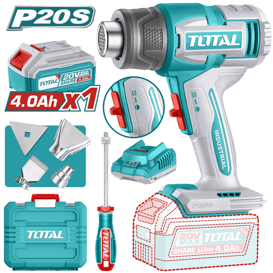 PISTOLA CALOR 20V 300/550C 100/200 L/MIN +ACC MALETIN 1X4.0AH INDUSTRI