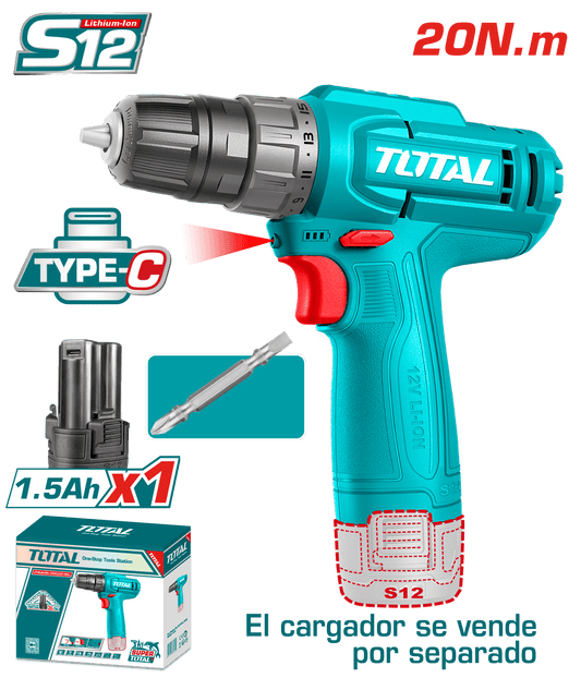 TALADRO 12V S12 20NM 0.8-10MM 0-750RPM 1X1.5AH TIPO C +PUNTA DUAL