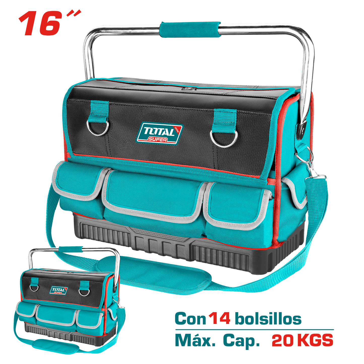 MALETIN DE HERRAMIENTAS 16PULG 14 BOLSILLOS MAX 20KG POLIESTER 1680D AN