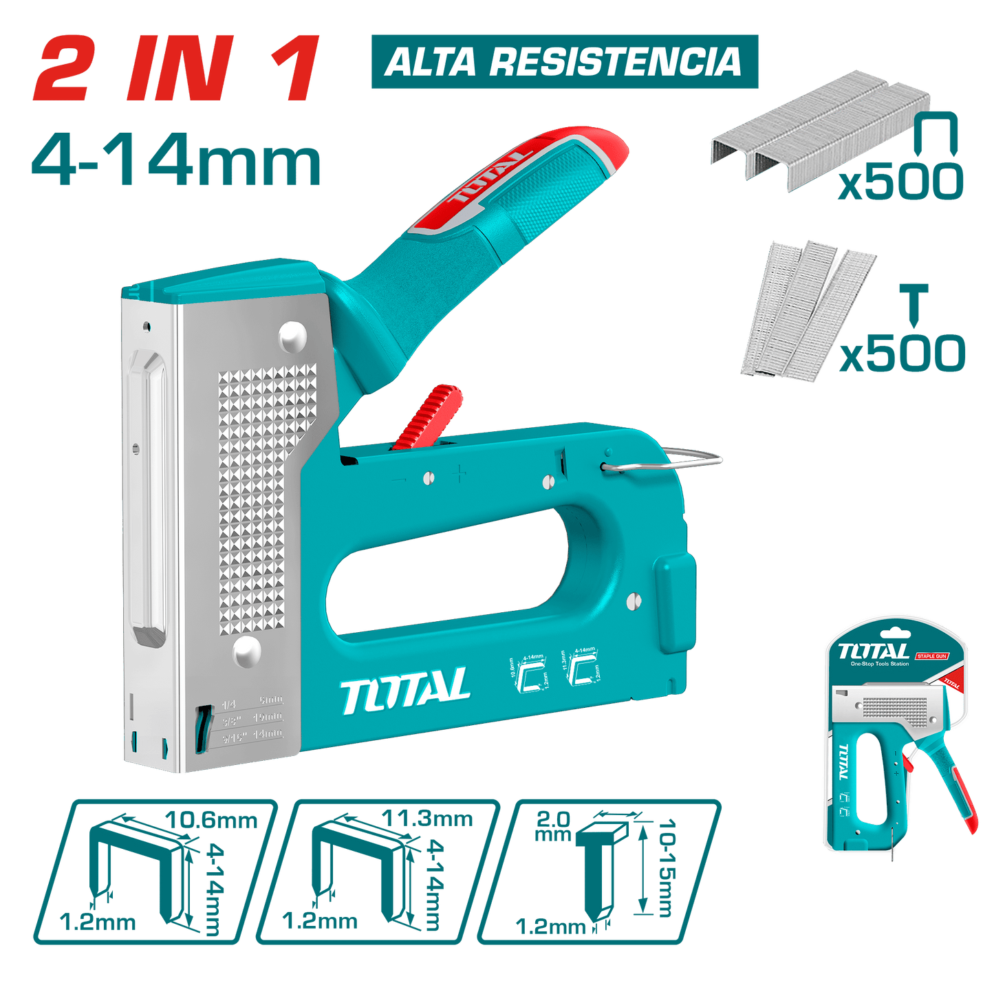ENGRAPADORA 2 EN 1 AJUSTABLE 4-14MM + GRAPAS ALTO DESEMPEÑO INDUSTRIAL