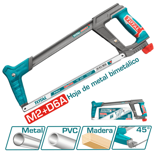 ARCO DE SIERRA 300MM(12'') MANGO AL+TPR + 1PZ 24TPI M2+D6A BI METAL 45