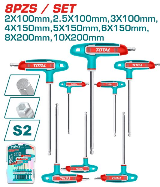 SET DE LLAVES HEXAGONALES PUNTA REDONDA MANGO-T 8PCS S2 INDUSTRIAL