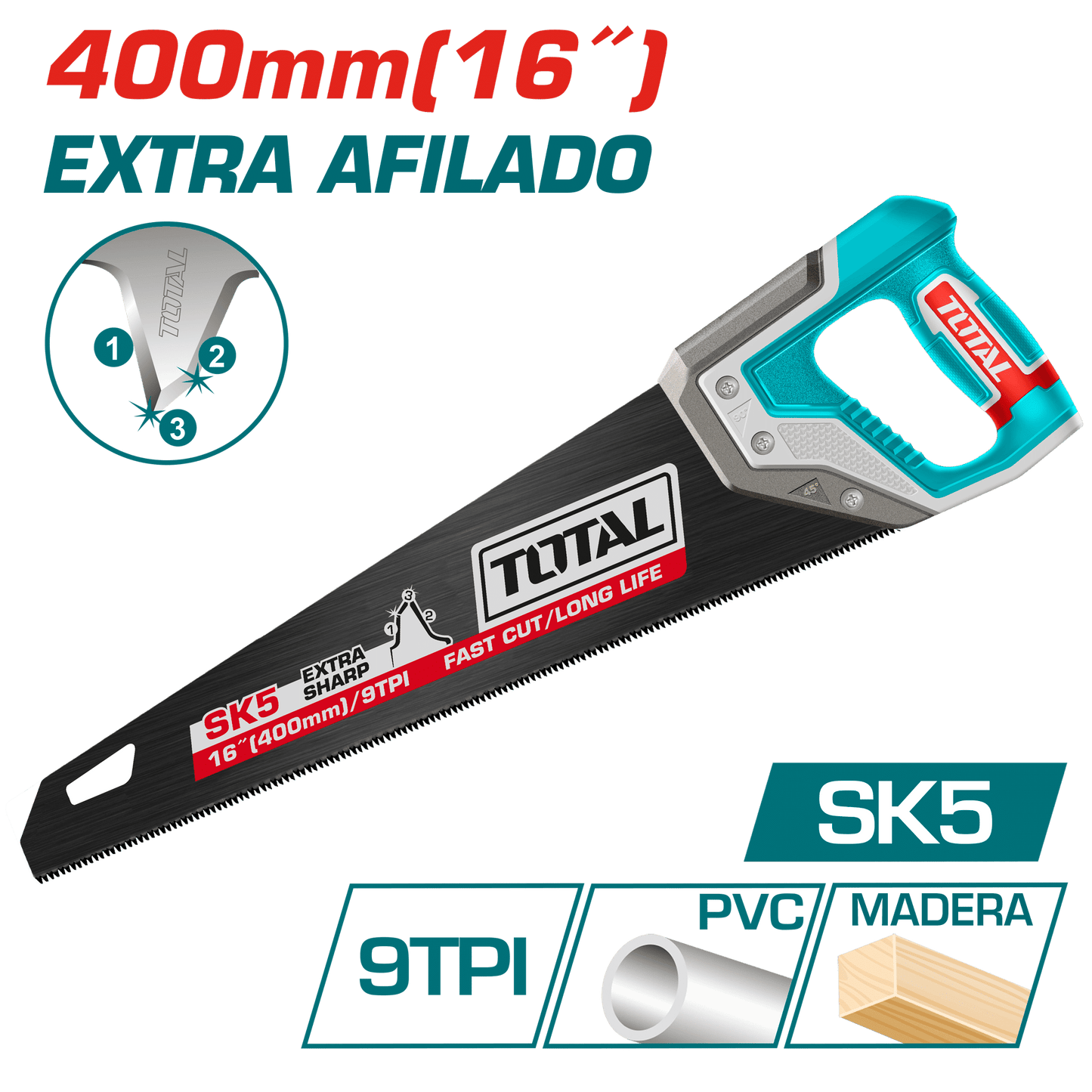 SERRUCHO DE MANO 16'' 400MM 9TPI SK5 EXTRA FILO INDUSTRIAL