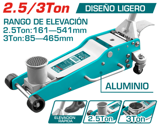 GATA LAGARTO 2.5/3TON 541/465MM ALUMINIO BOMBA DOBLE INDUSTRIAL