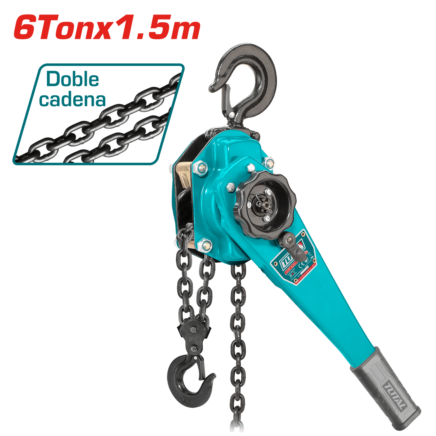 TECLE CON RATCHET 6.00 TON 1.5M FUERZA 320N 2 CADENAS