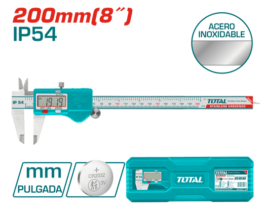 CALIBRADOR VERNIER 200MM (8'') ACERO AL CARBON 3V DIGITAL IP54 CON EST