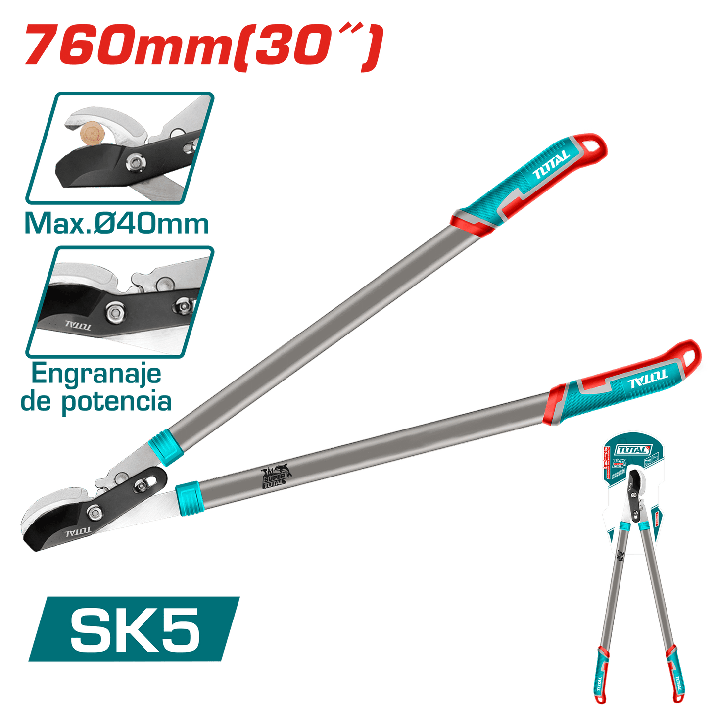TIJERA PODADORA 760MM(30'') DIA28MM ACERO AL CARBONO SK5 C/ENGRANE IN
