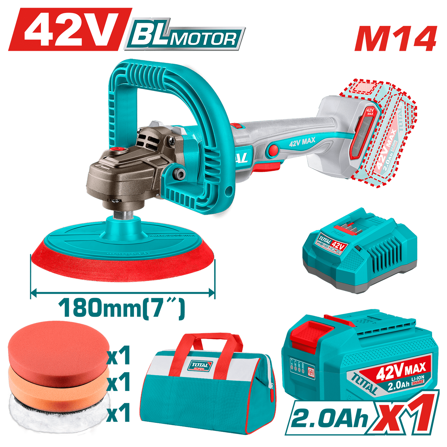 PULIDORA ANGULAR 42V 180MM 4000-25000RPM M14 V.VARIABLE INDUSTRIAL