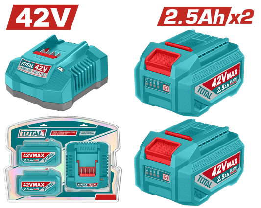 SET DE BATERIAS LI-ION 42V 2.5AH 2PCS + CARGADOR INDUSTRIAL