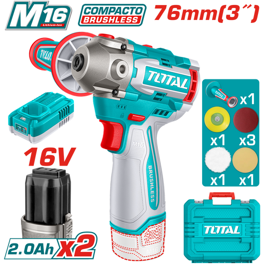 PULIDORA 16V 0-2800/0-8300RPM PAD:76MM 2X2.0AH + ACC Y MALETIN INDUSTR
