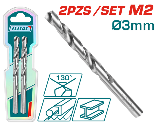 SET BROCA M2 HSS D:3.0MM 130º 2PCS INDUSTRIAL