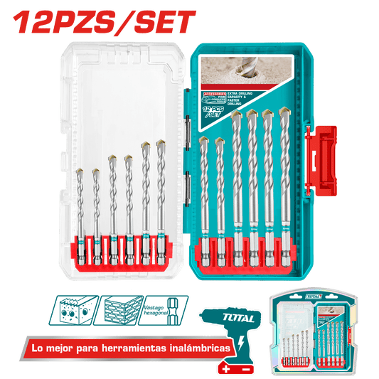 SET DE BROCAS ALBAÑILERIA 12PCS 3-10MM HEX + ESTUCHE INDUSTRIAL