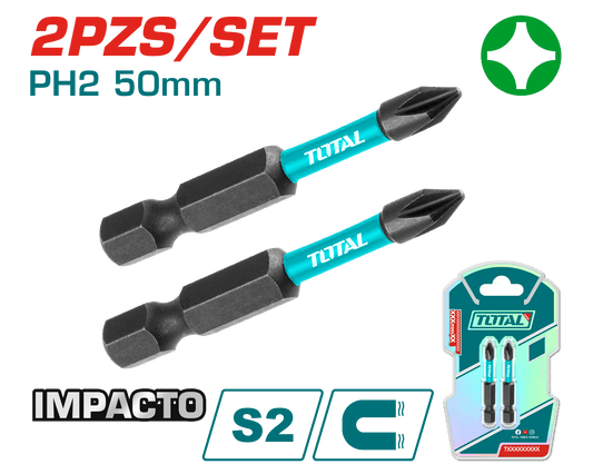SET DE PUNTAS IMPACTO 65MM PH2 S2 MAGNETICO 2PCS INDUSTRIAL