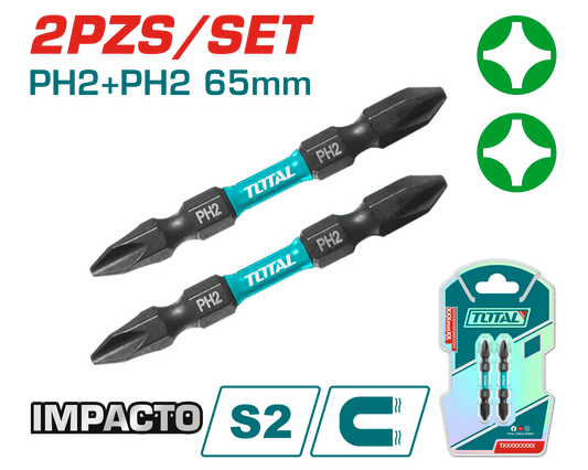 SET DE PUNTAS IMPACTO 65MM PH2+PH2 S2 MAGNETICO 2PCS DOBLE LADO IND