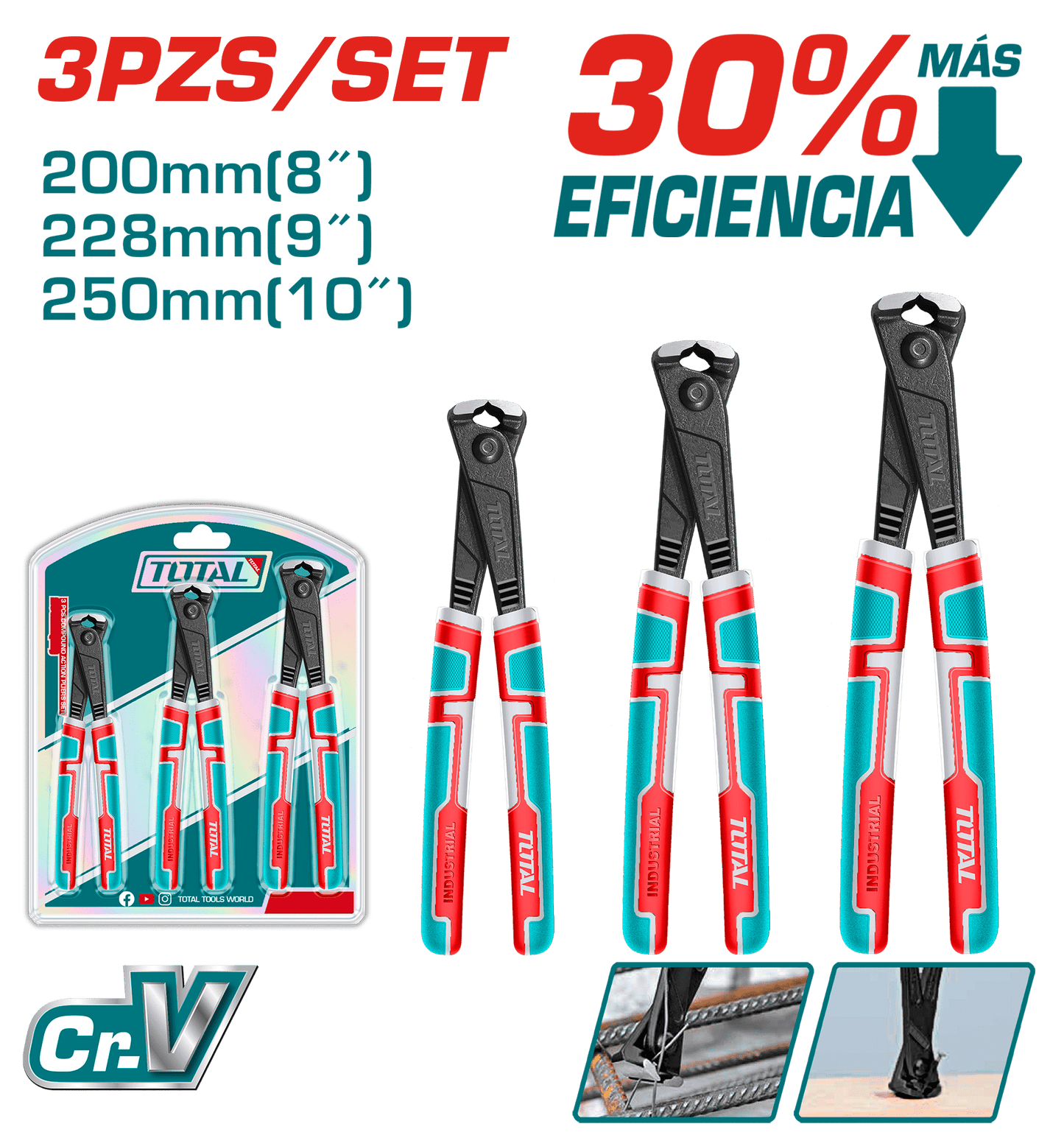 SET DE PINZAS TENAZA 3PCS 8 / 9 / 10 INCH CR-V / MANGO TPR INDUSTRIAL