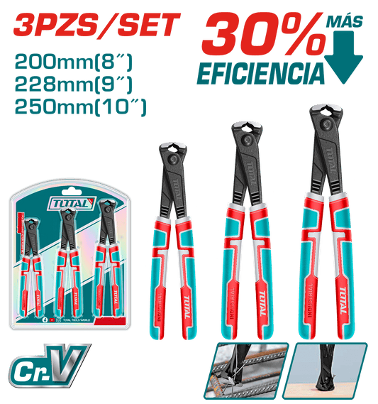 SET DE PINZAS TENAZA 3PCS 8 / 9 / 10 INCH CR-V / MANGO TPR INDUSTRIAL