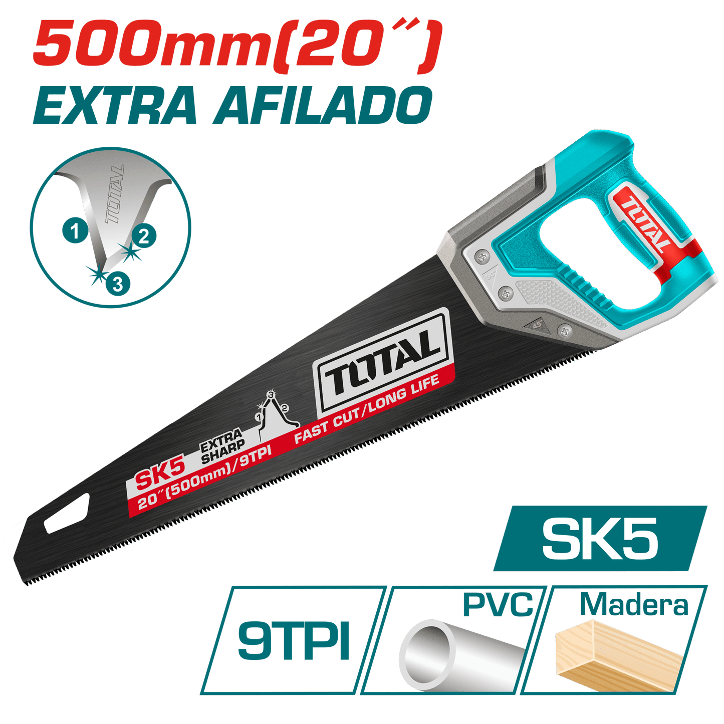 SERRUCHO DE MANO 20'' 500MM 9TPI SK5 EXTRA FILO INDUSTRIAL