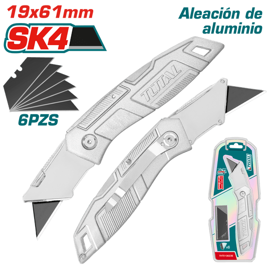 CUCHILLA UTILITARIA PLEGABLE HOJA: 19X61MM SK4 ALUMINIO + 6 HOJAS