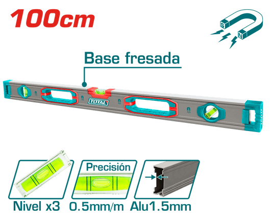 NIVEL BURBUJA 100CM B:3 ALUMINIO 1.5MM PRES:0.5MM SUPER MAGNETICO