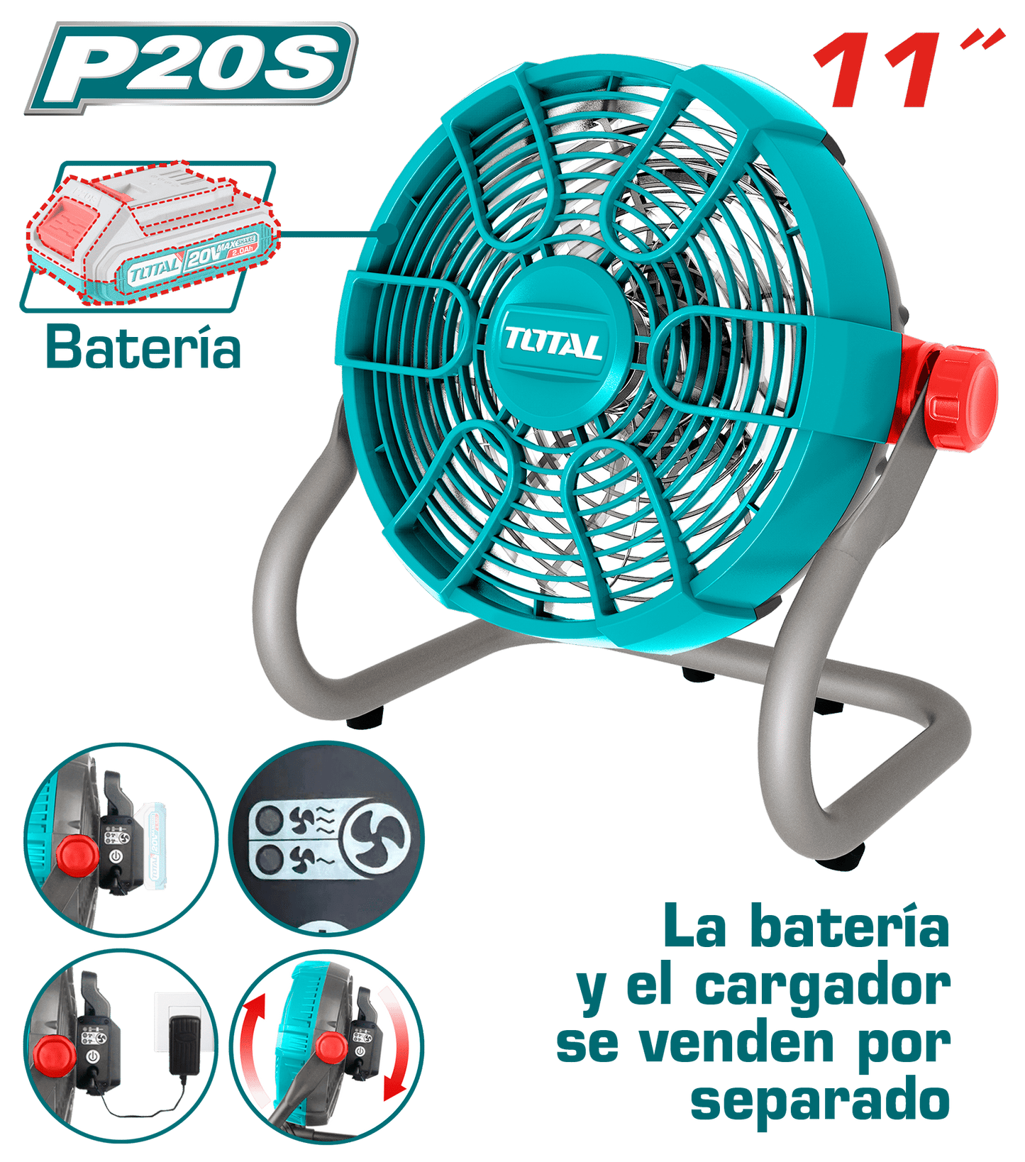 VENTILADOR 20V 11'' 2 VELOCIDADES AJUSTABLE 360º