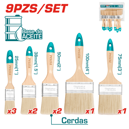 SET DE BROCHAS BASE ACEITE 25-100MM 9PCS